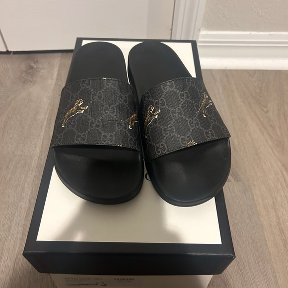 Gucci Shoes - Gucci Black and Gold Women's Slides
